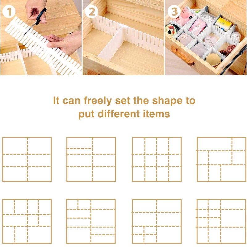 Bofoho Drawer Divider Adjustable Diy Storage Organizer Separator for Tidying Clutter Cutlery Makeup Clothes of Dresses, Desk & Box in Kitchen Bathroom Bedroom Office (Cut at Will) (White 8pcs) - Image 4